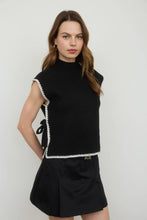 Load image into Gallery viewer, Mock Neck Contrast Stitch Side Tie Sweater
