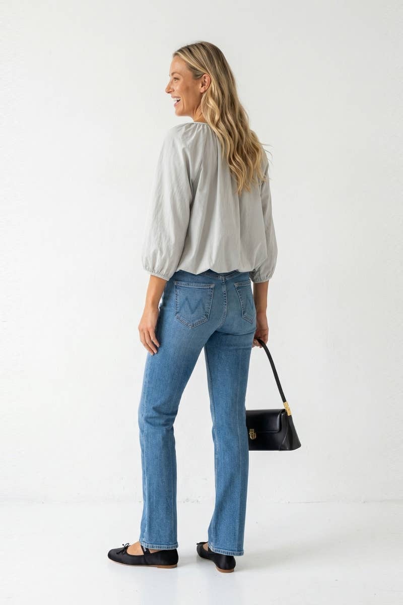 Elastic Puff Sleeve V-neck Top