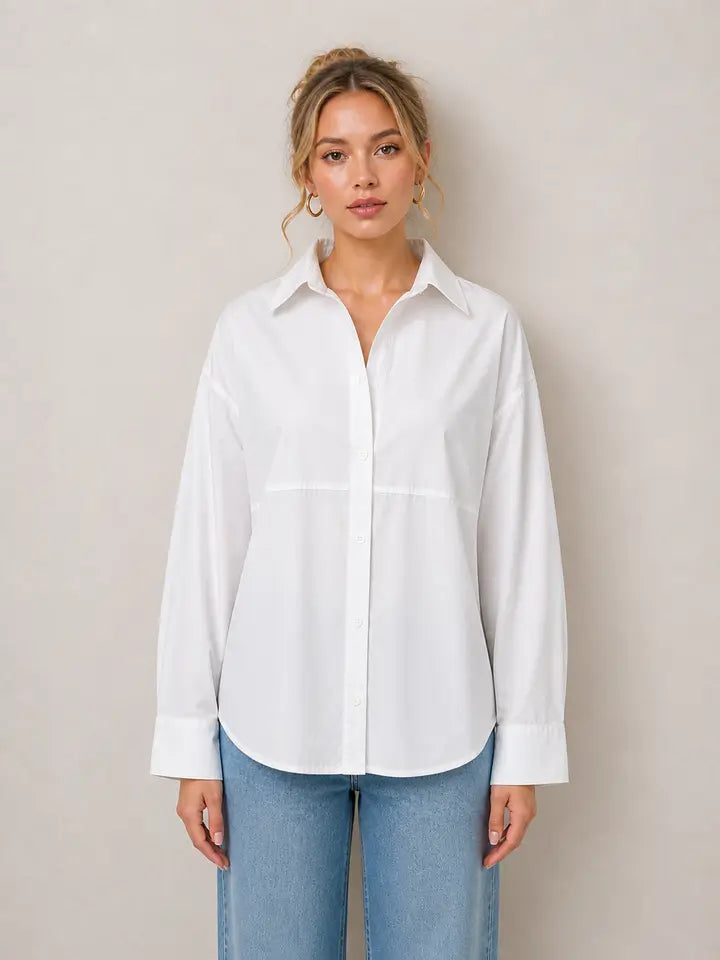 Poplin Roll Sleeve Button Down Shirt