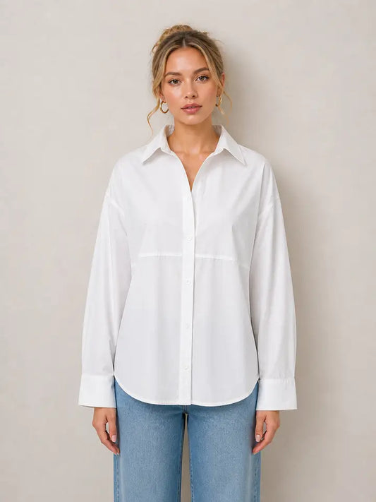 Poplin Roll Sleeve Button Down Shirt