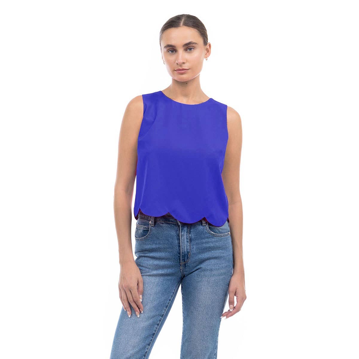 Scalloped Hem Sleeveless Top