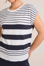Load image into Gallery viewer, Crew Neck Wide Shoulder Striped Knit Top
