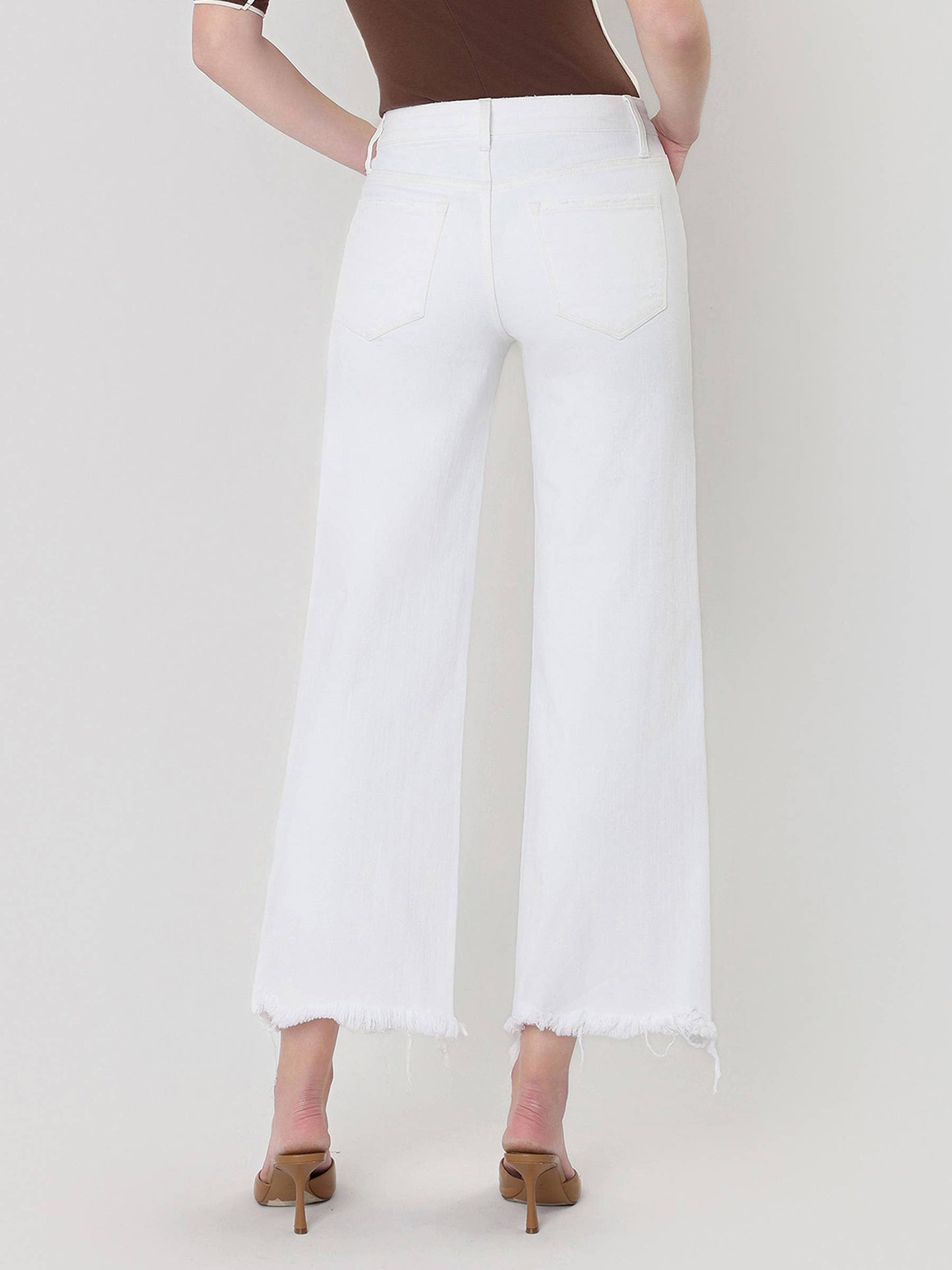 High Rise Raw Hem Crop Wide Jeans