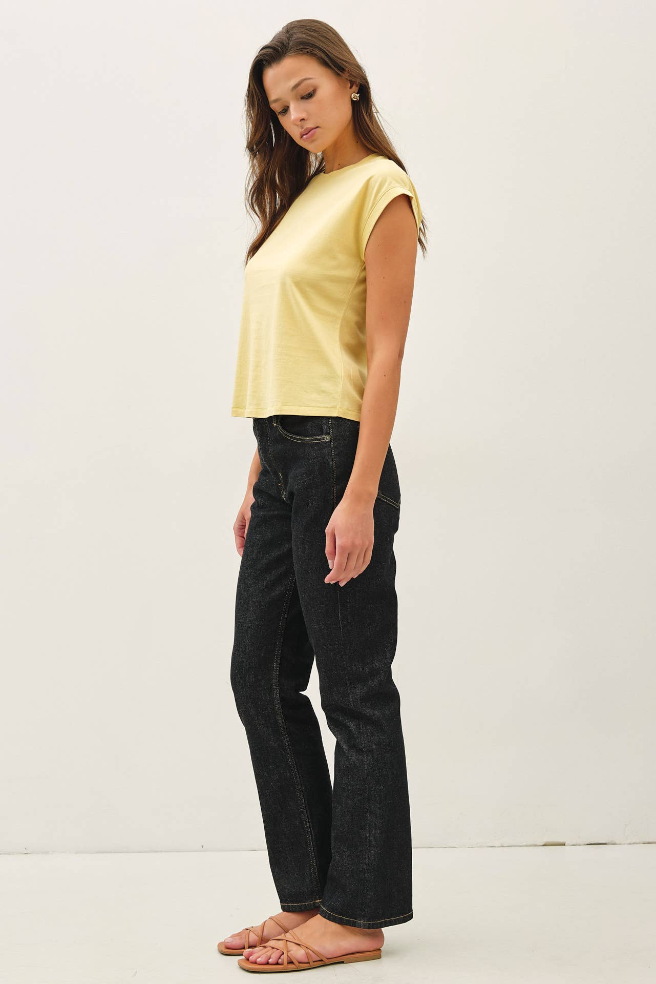 Cap Sleeve Crew Neck Cotton Top