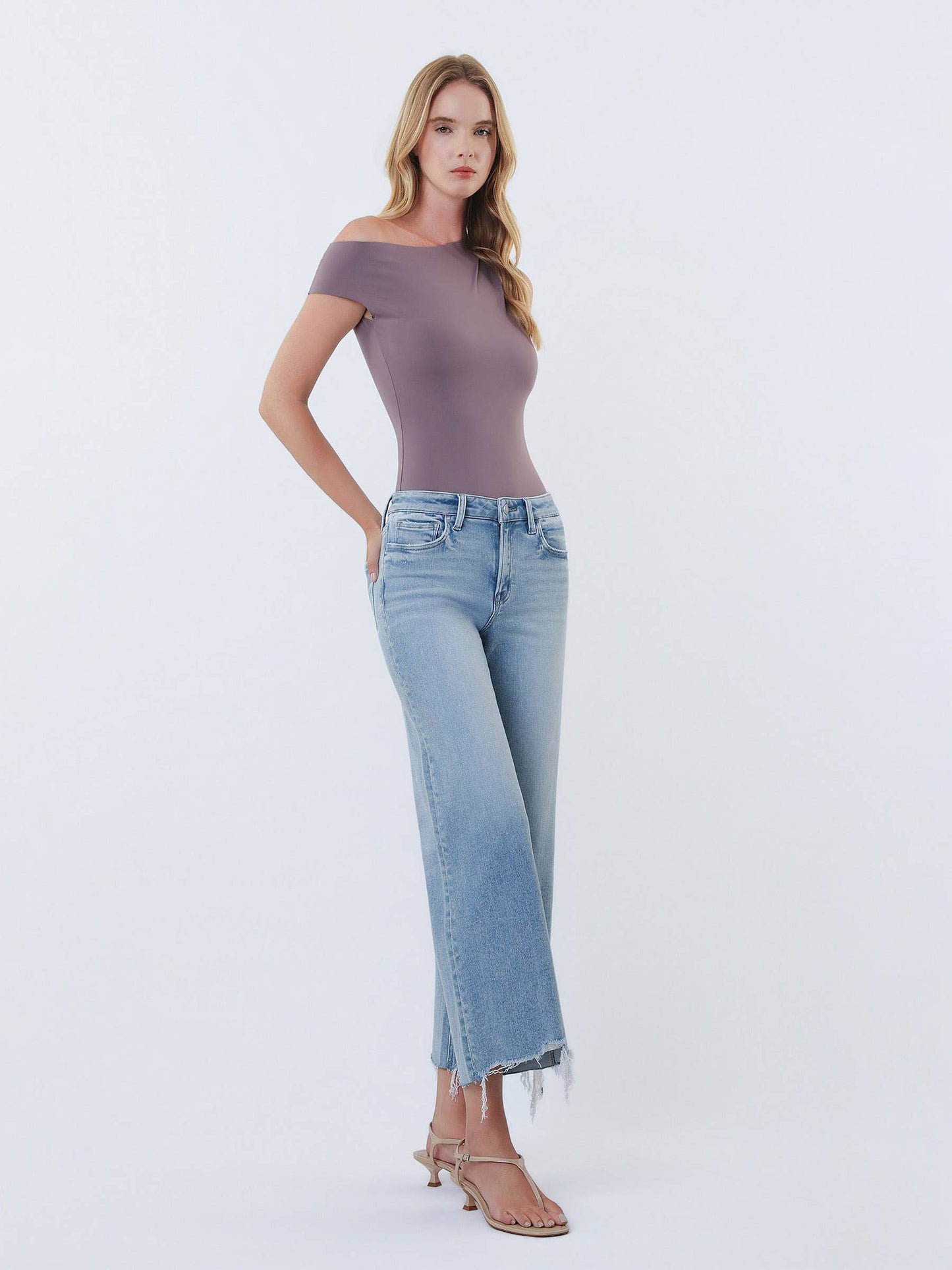 Olivia Distressed Hem Crop Wide Leg