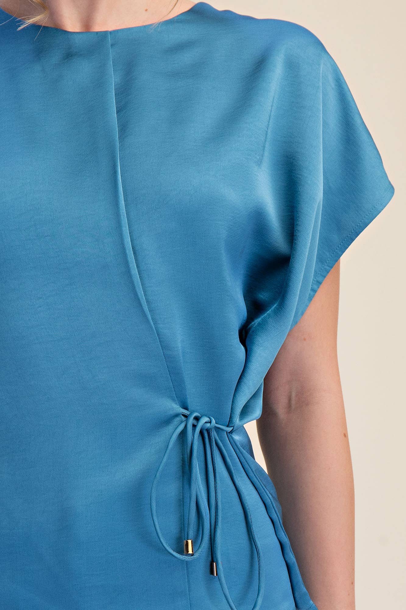 Silky Short Sleeve Front Lace-Up Tie Top