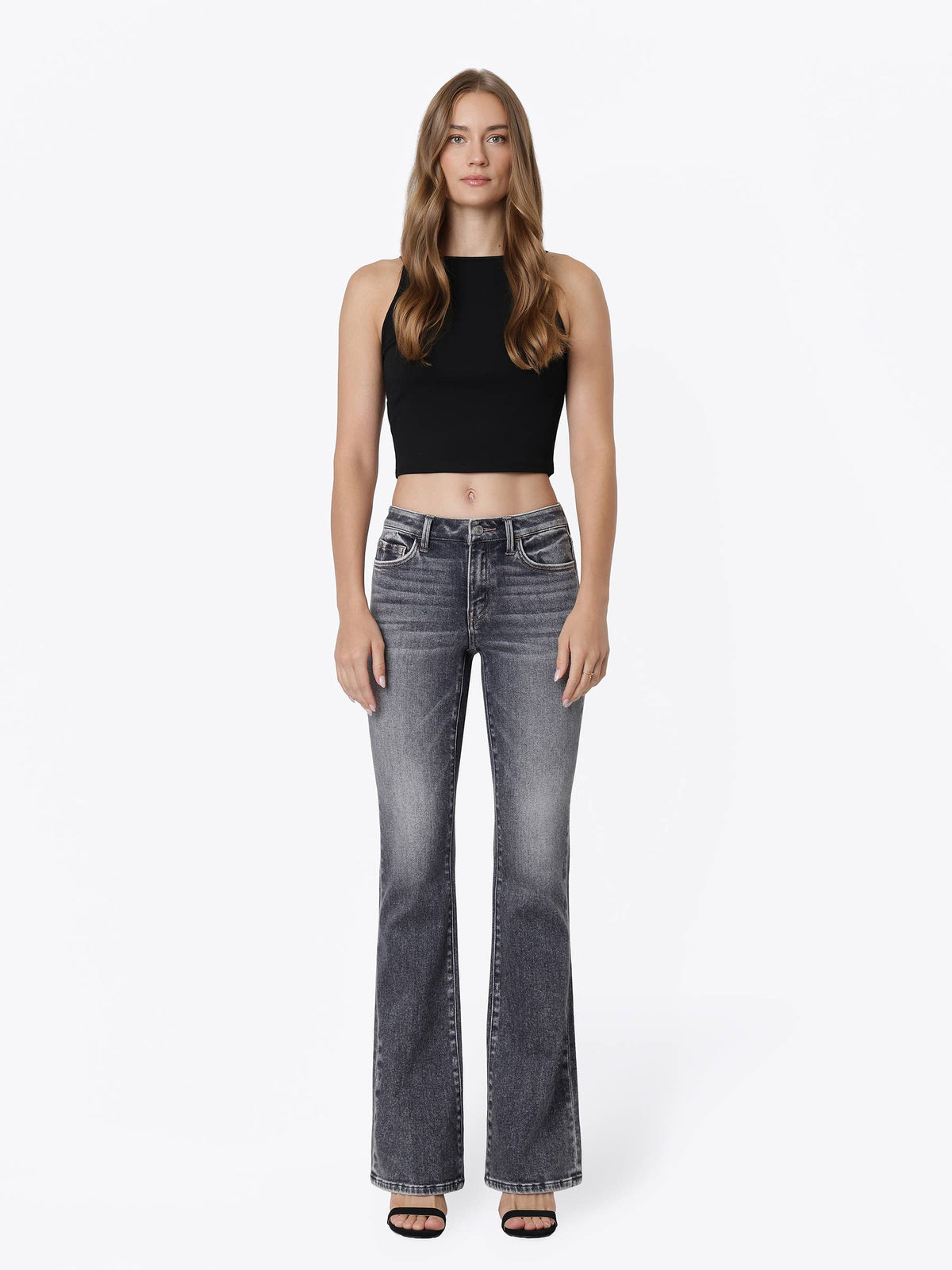 Mid Rise Full Length Gray Bootcut Jeans