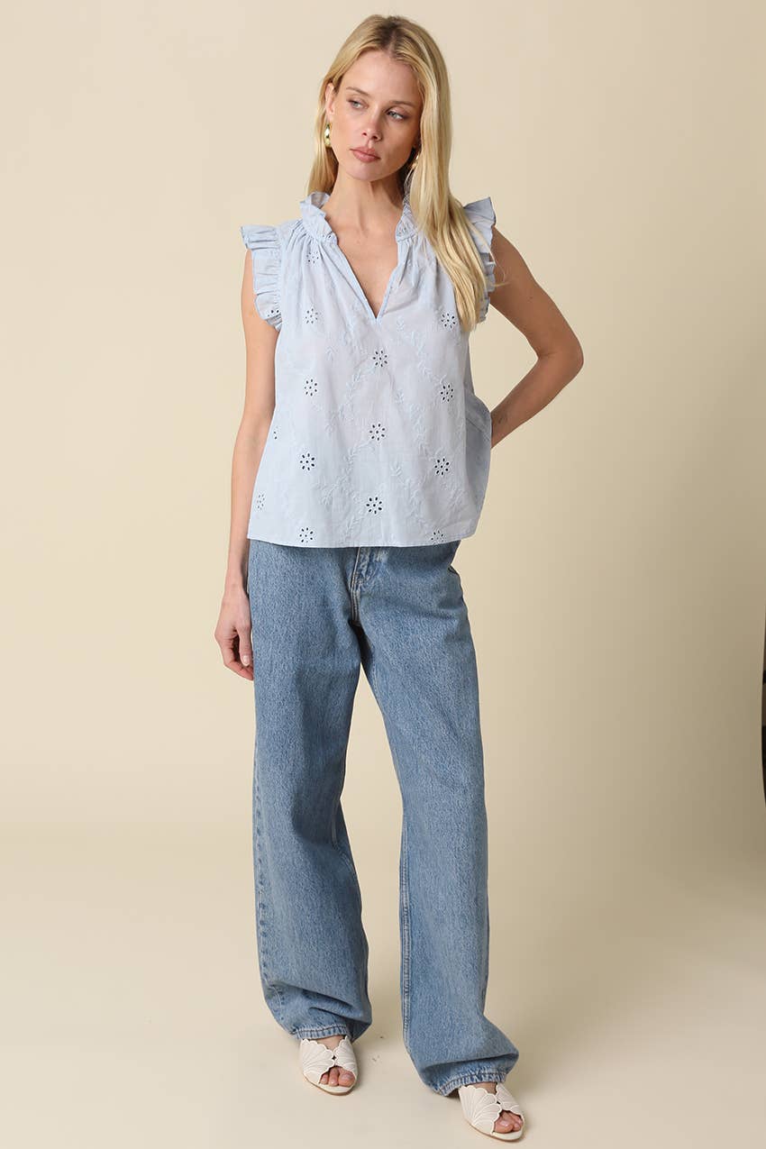 Eyelet Ruffle Sleeve Blouse