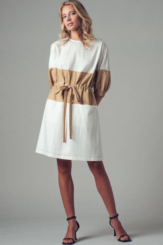 Colorblock Drawstring Waist Mini Dress