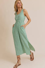 Load image into Gallery viewer, Green Striped Sleeveless Elastic Waist Maxi Dress
