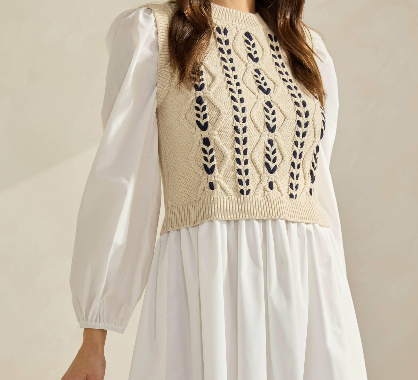 Sweater Poplin Combo Mini Dress