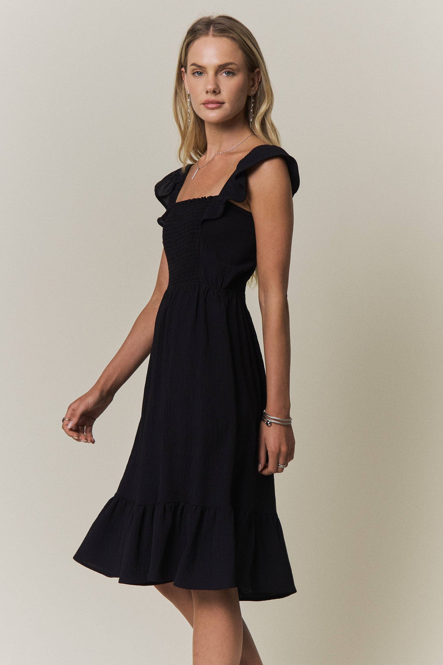 Fluttle Sleeve Smocked Mini Dress