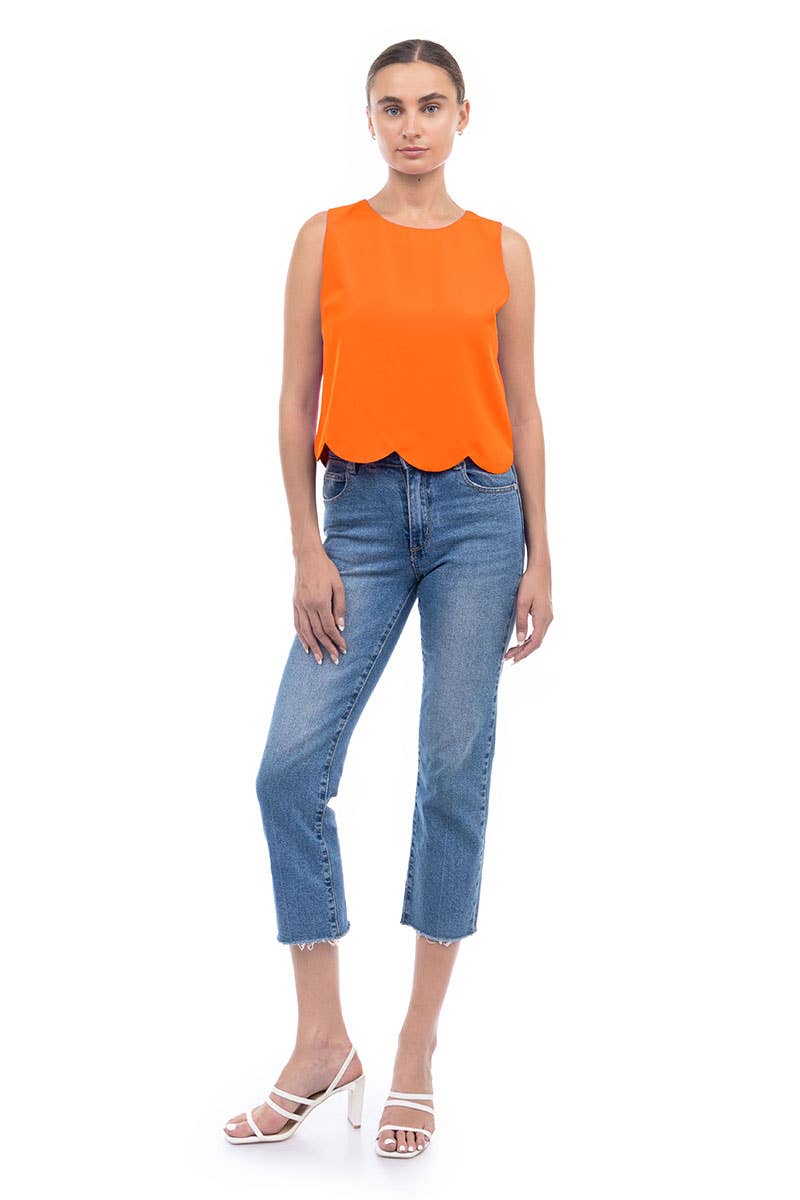 Scalloped Hem Sleeveless Top
