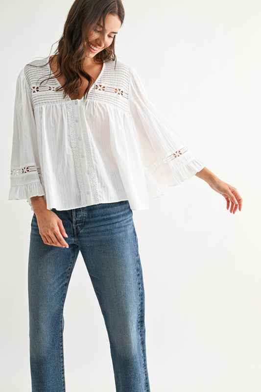 White Lace Mid Sleeve Top