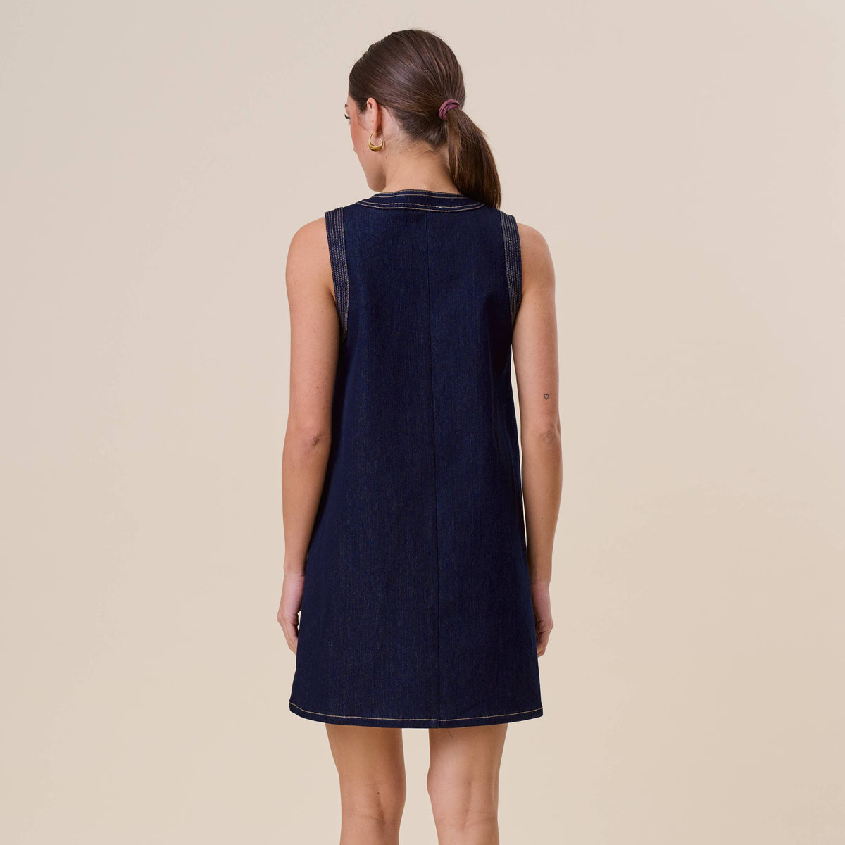 Button Stretch Denim Mini Dress