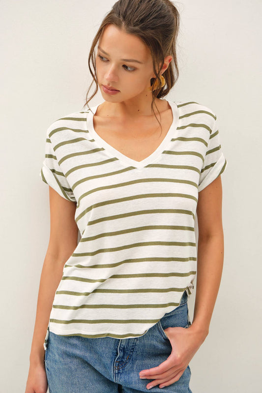 Linen Blend Striped Relaxed Top