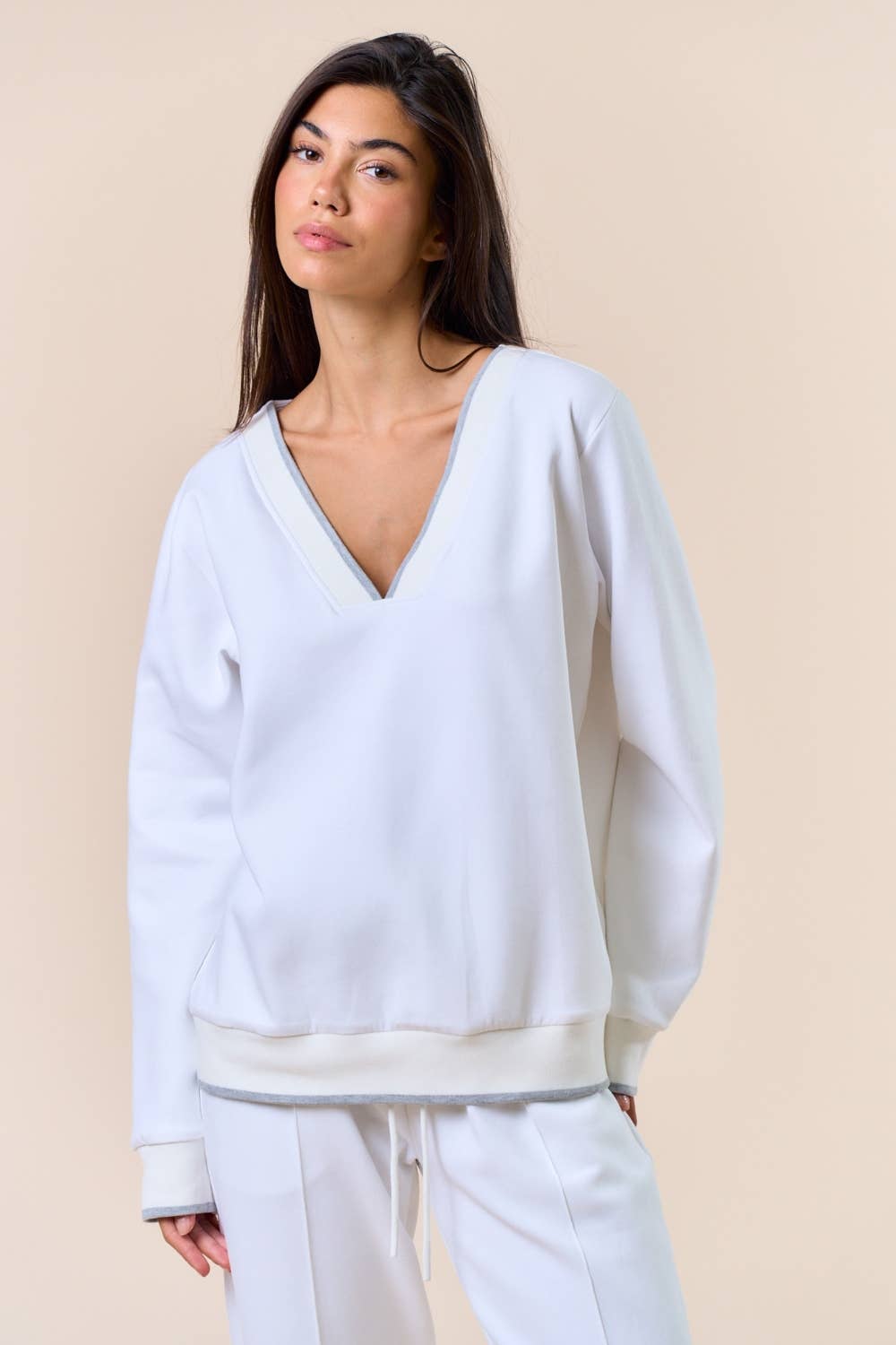 V-Neck Varsity Trim Sweatshirt