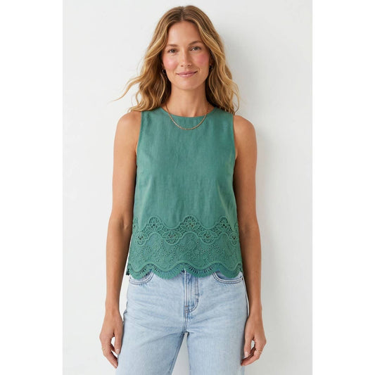 Embroidered Scallop Hem Cotton Tank