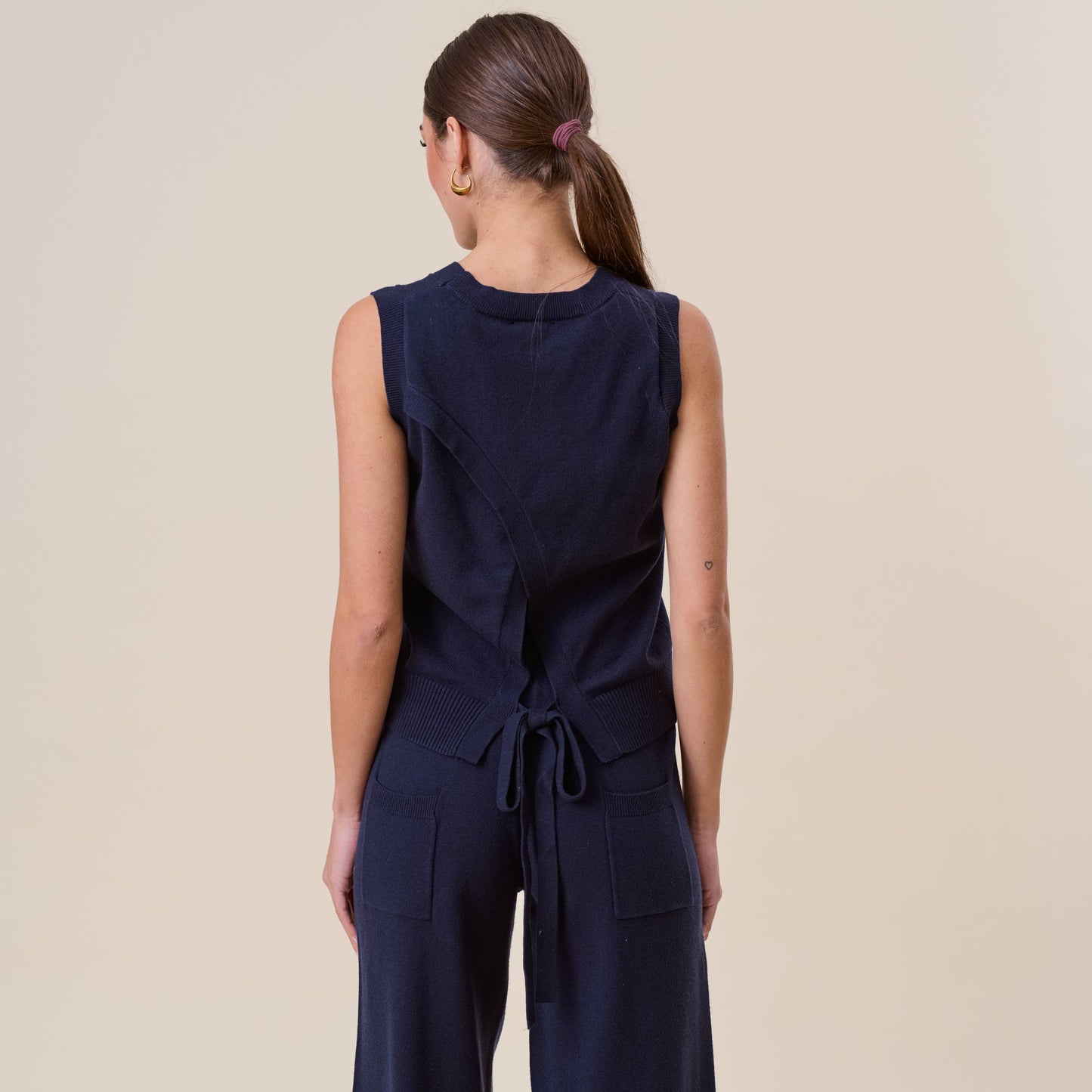 Open Tie Back Sleeveless Sweater Top