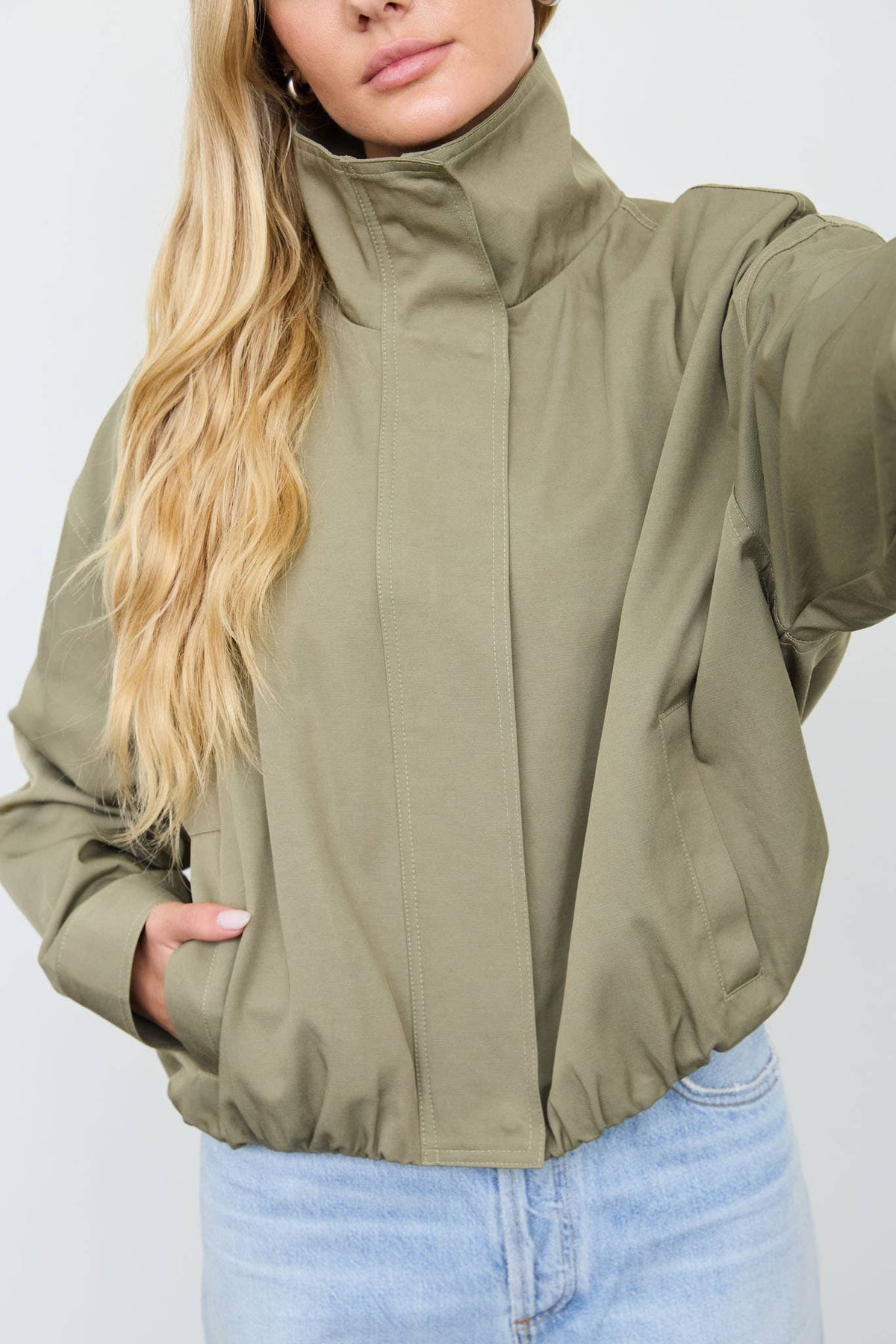 Mock Neck Elastic Hem Jacket