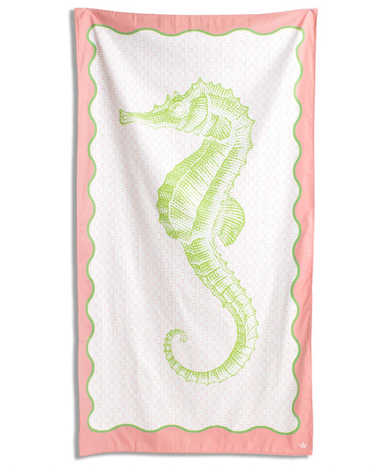 Seahorse Giant Beach Towel- Pink/Green/White    40x70
