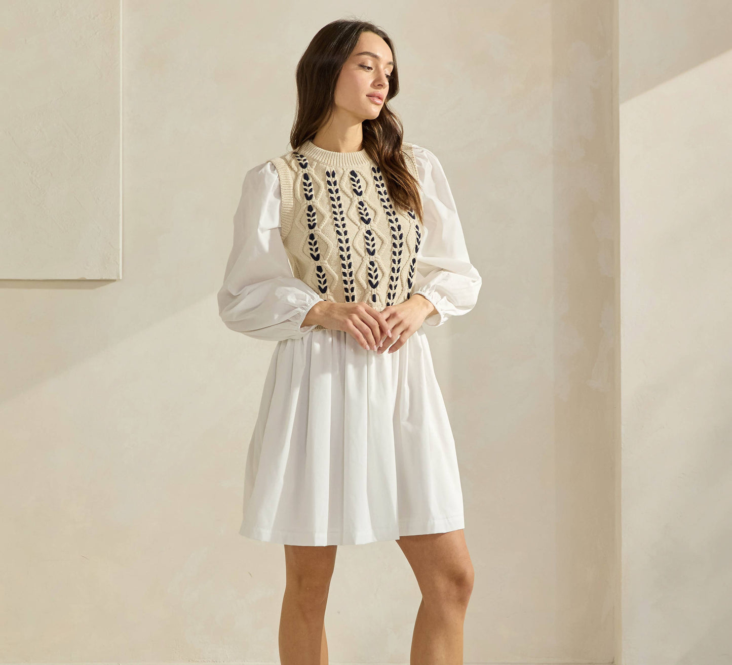 Sweater Poplin Combo Mini Dress