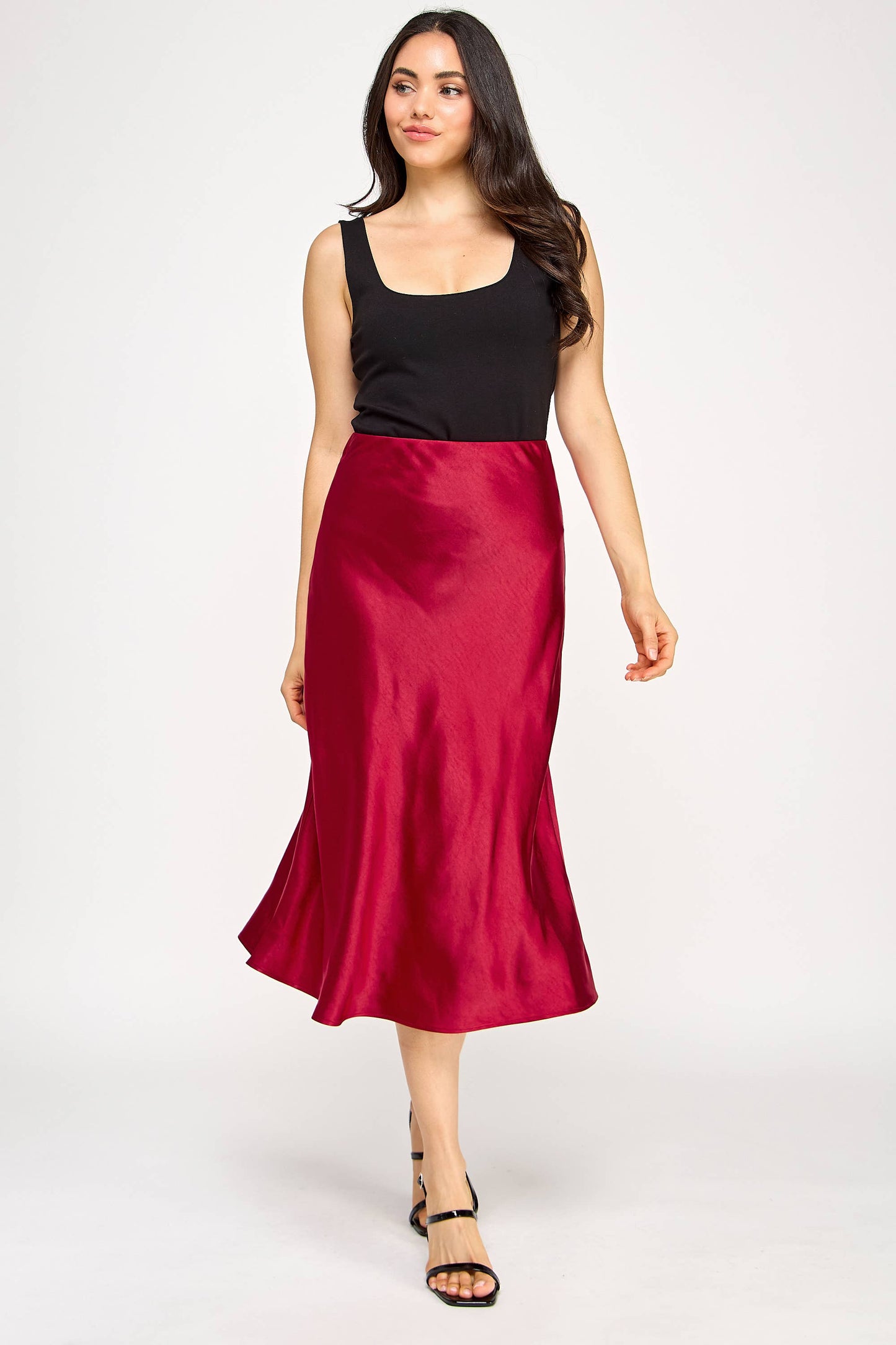 Satin High Waist Midi Skirt