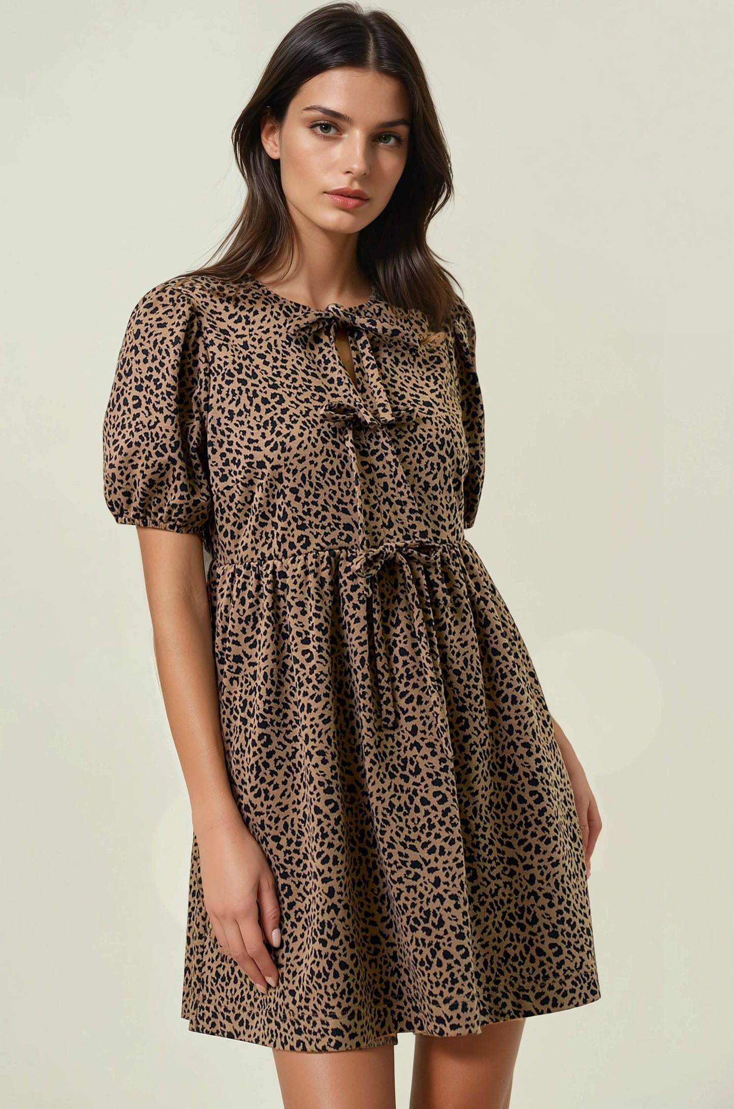 Triple Bow Front Animal Print Dress