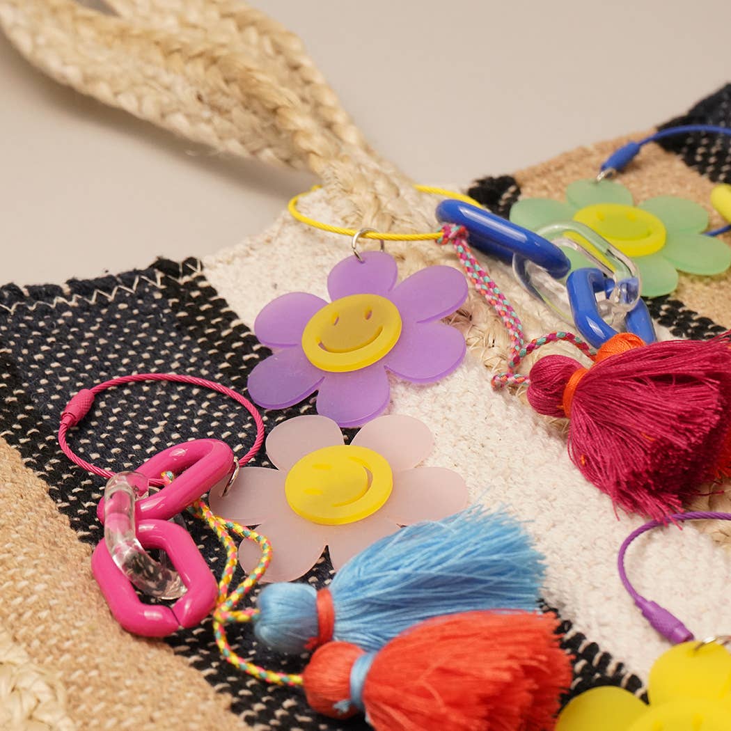 Happy Face Flower Chunky Chain Keyring Bag Charm