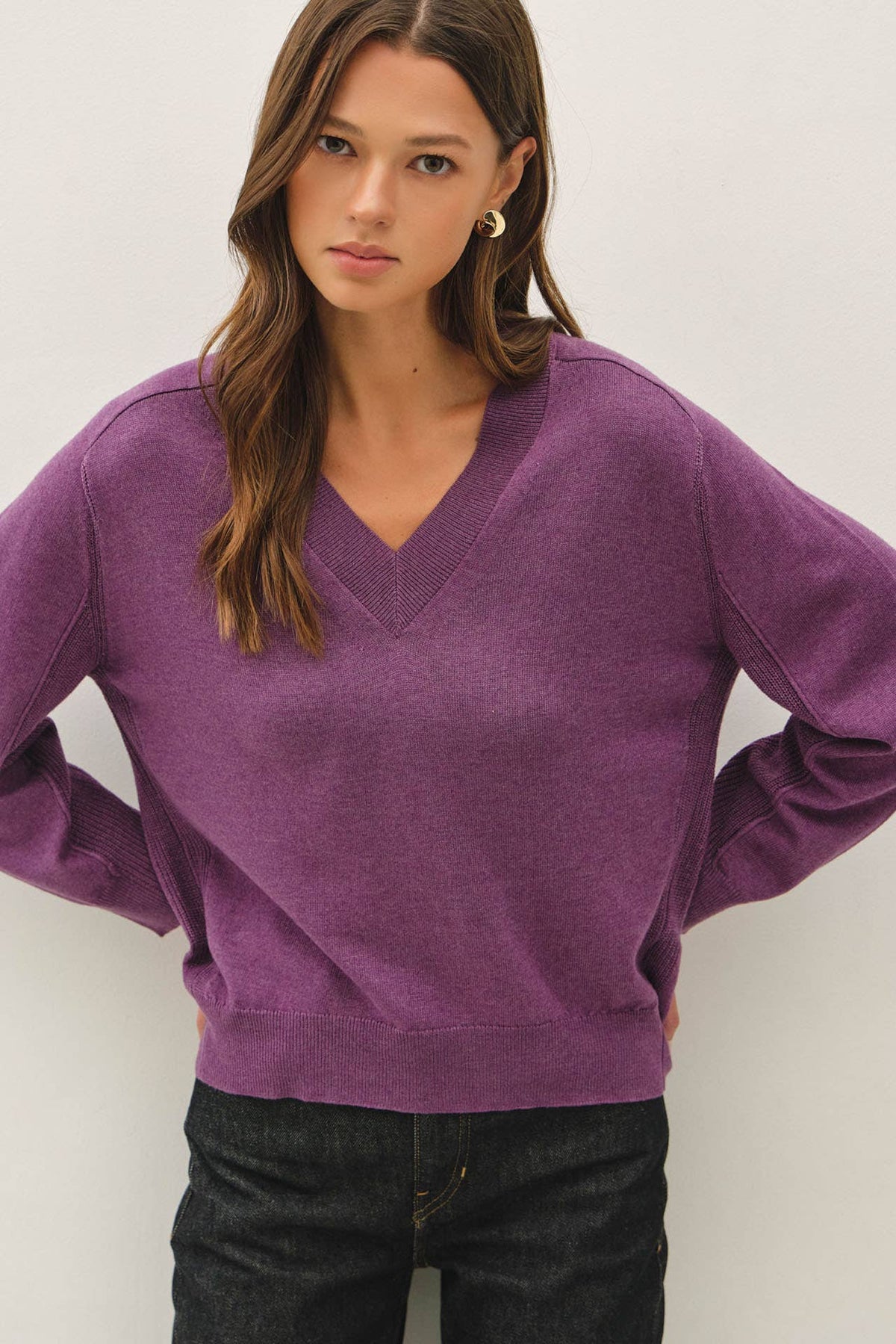 Wool Blend V-Neck Loose Fit Sweater