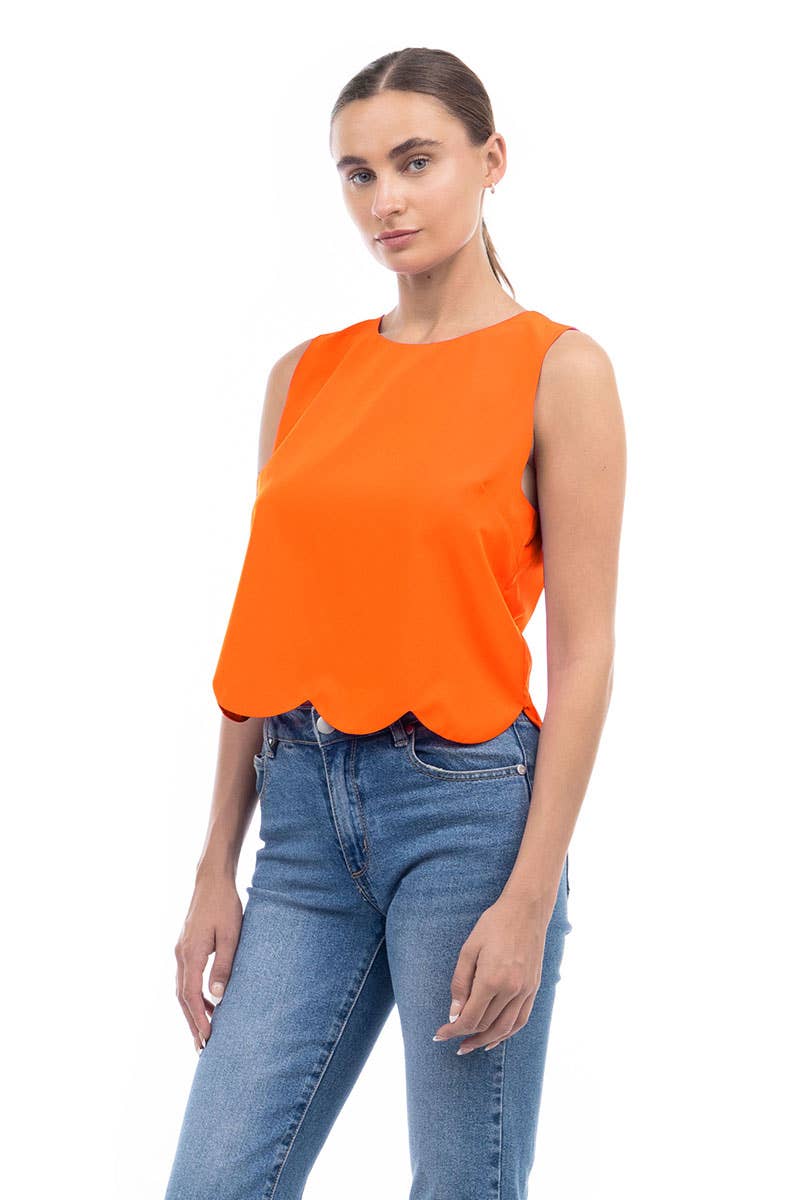 Scalloped Hem Sleeveless Top
