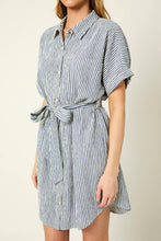 Load image into Gallery viewer, Half Sleeve Tie Waist Shirt Dress
