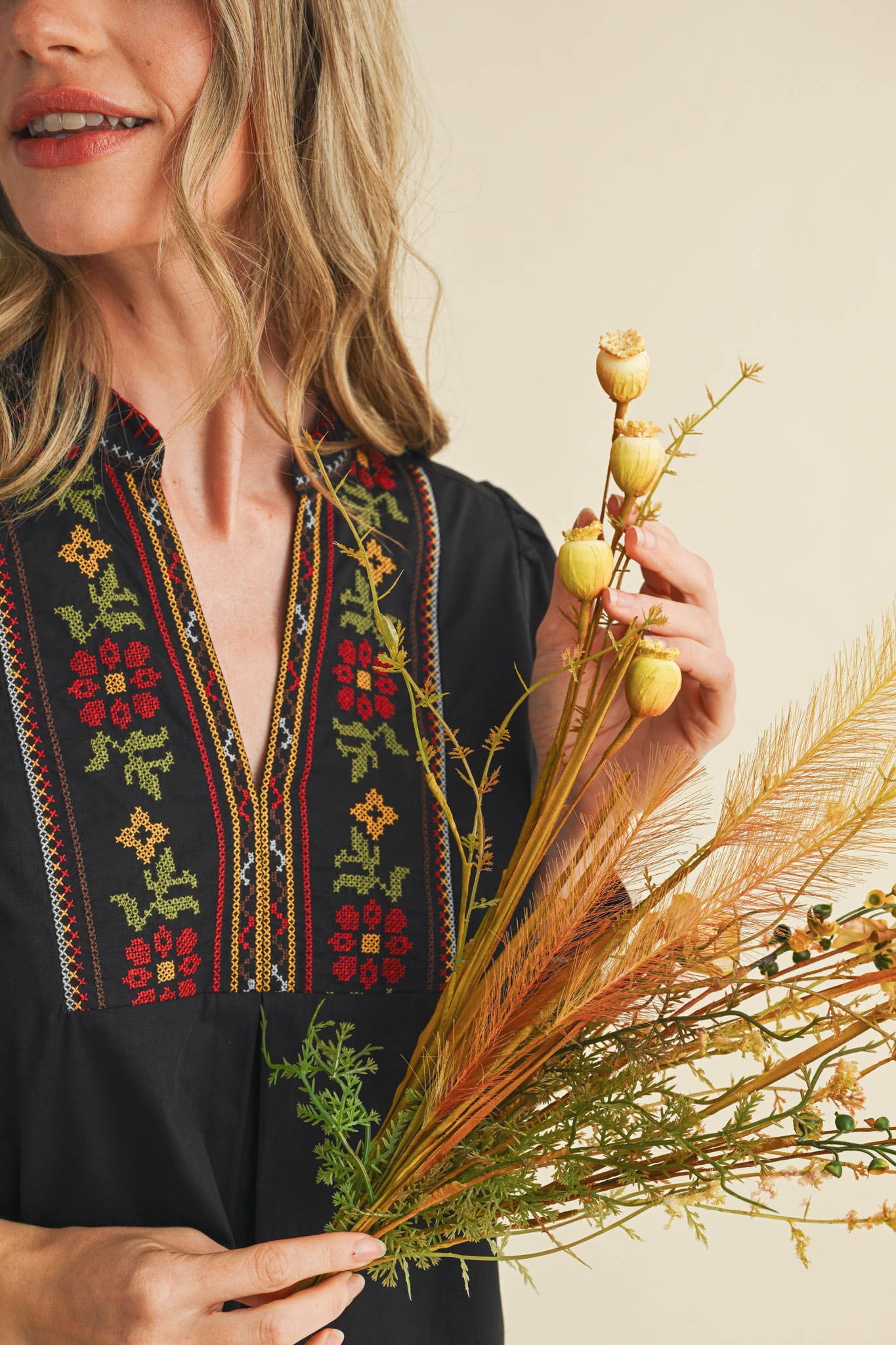 Rental- Cross Stitch Embroidered Puff Sleeve Top