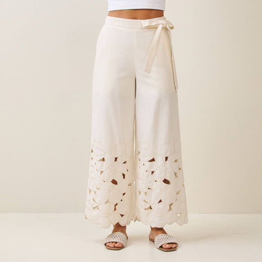 Floral Cut Out Tie Waist Pants