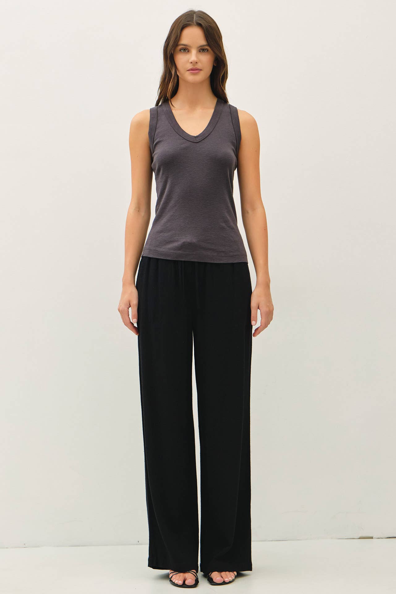 Fitted Slub Cotton V-Neck Tank Top