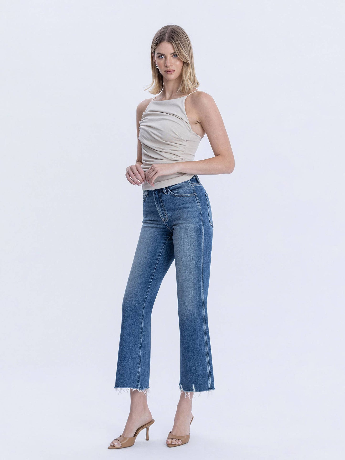 High Rise Raw Hem Flare Jeans