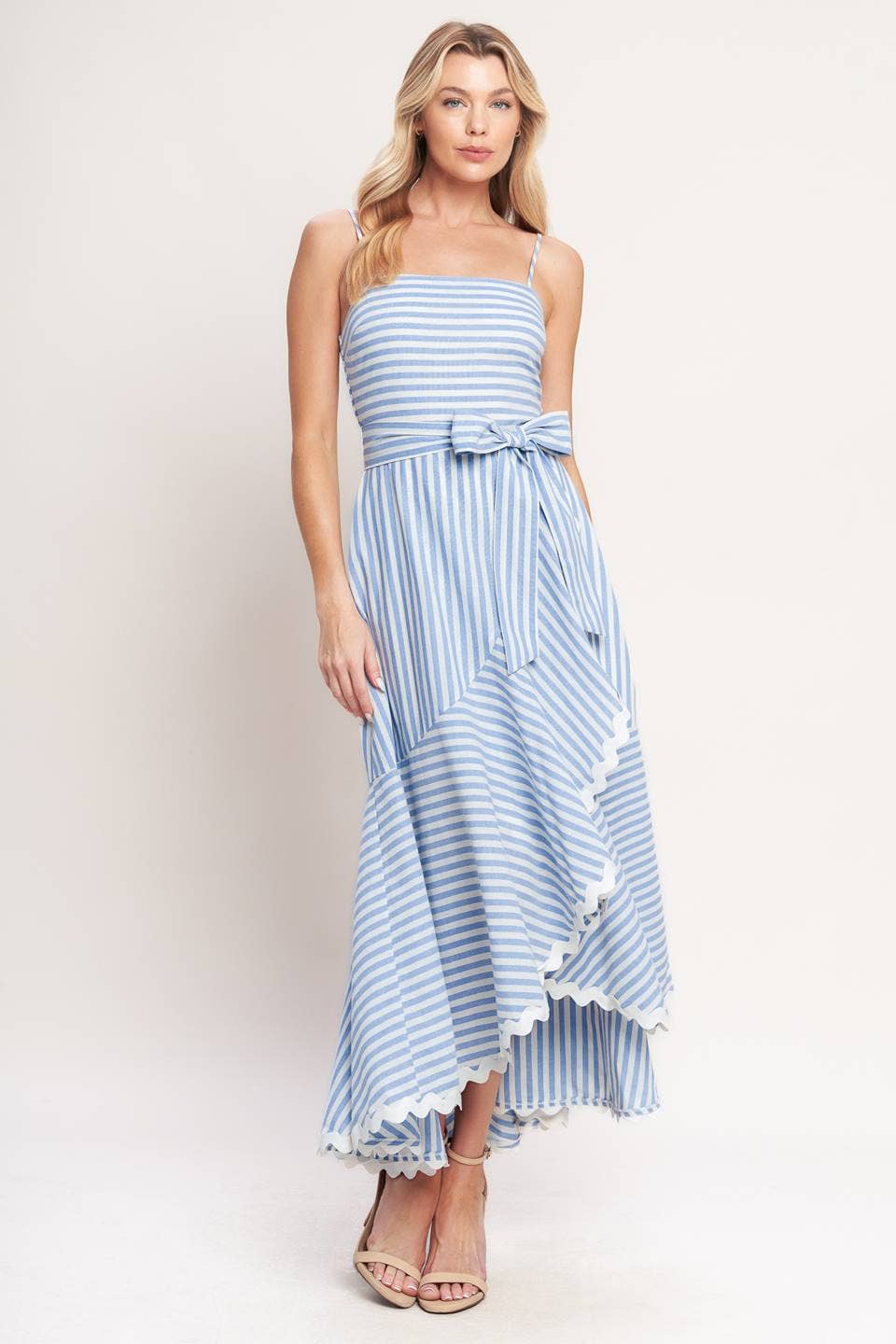 Striped Ric Rac Trim Midi Dress