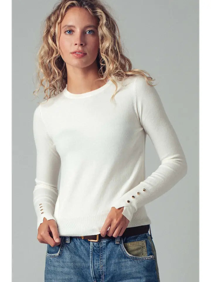 Polished Button Cuff Slim Knit Top