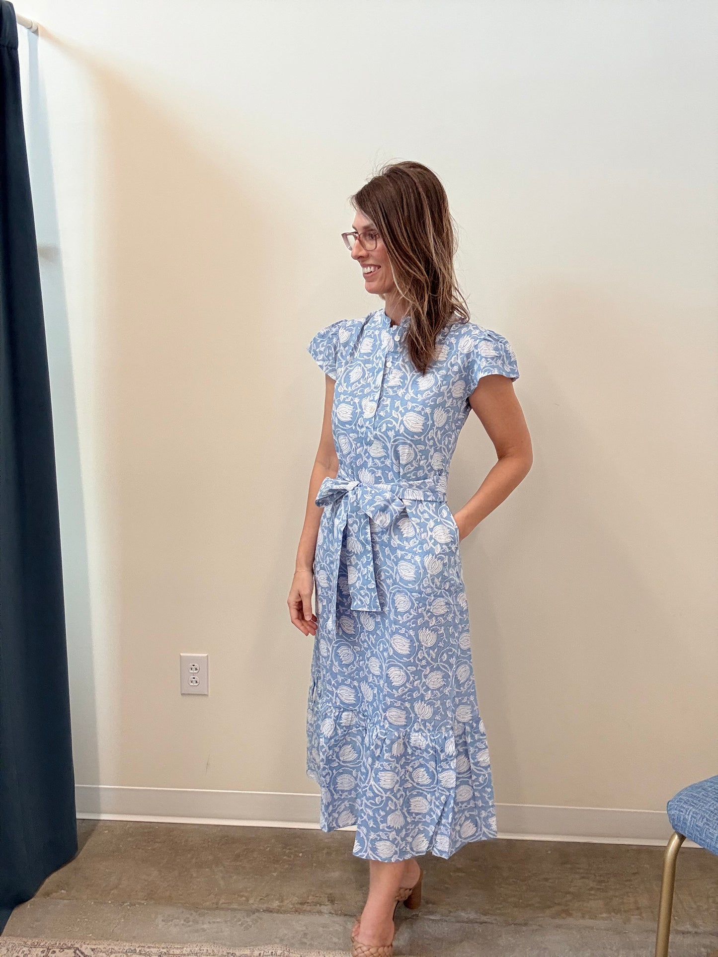 The Juna Dress- Soft Blue Floral