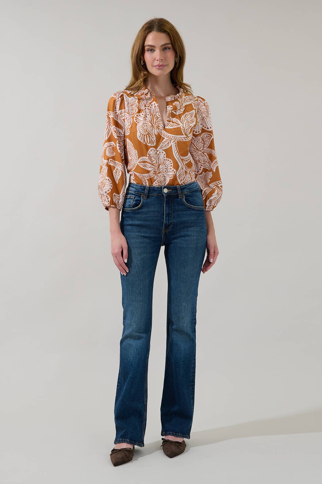 Pleated Back Split Neck Top