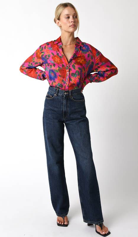 Silky Button Down Floral Top