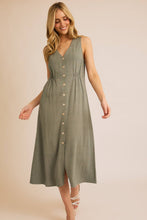 Load image into Gallery viewer, Linen Blend Sleeveless Button Down V-Neck Dress
