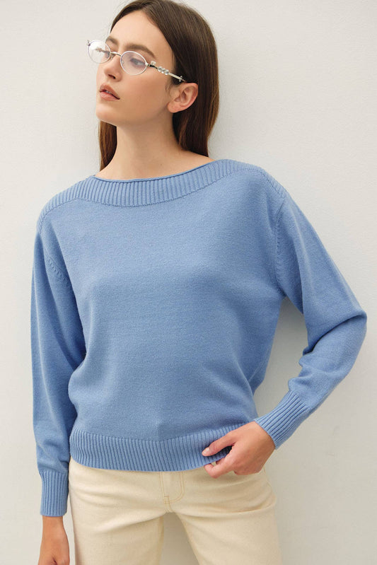 Ribbed Detail Boatneck Sweater