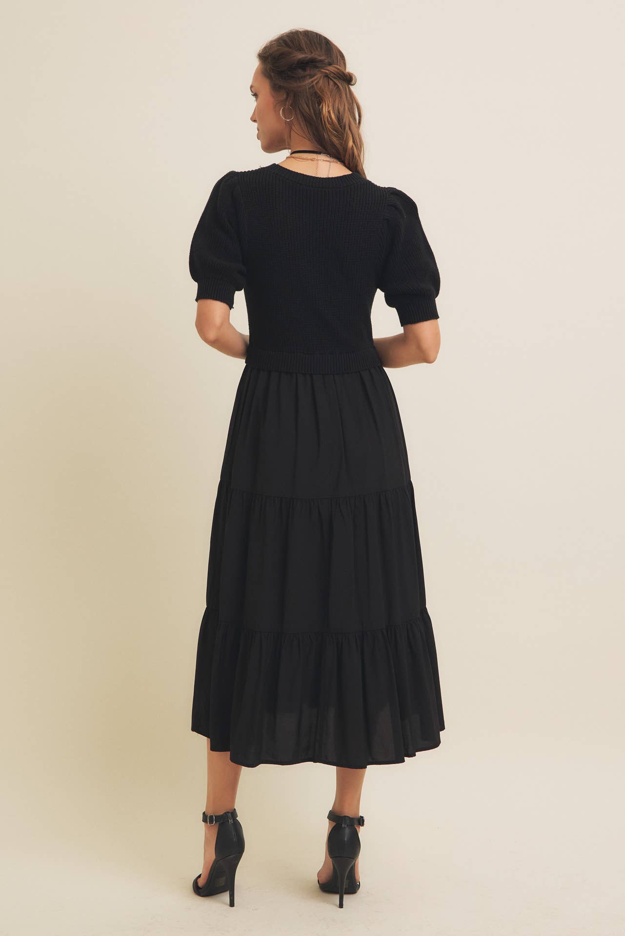 Mixed Media Sweater Midi Dress