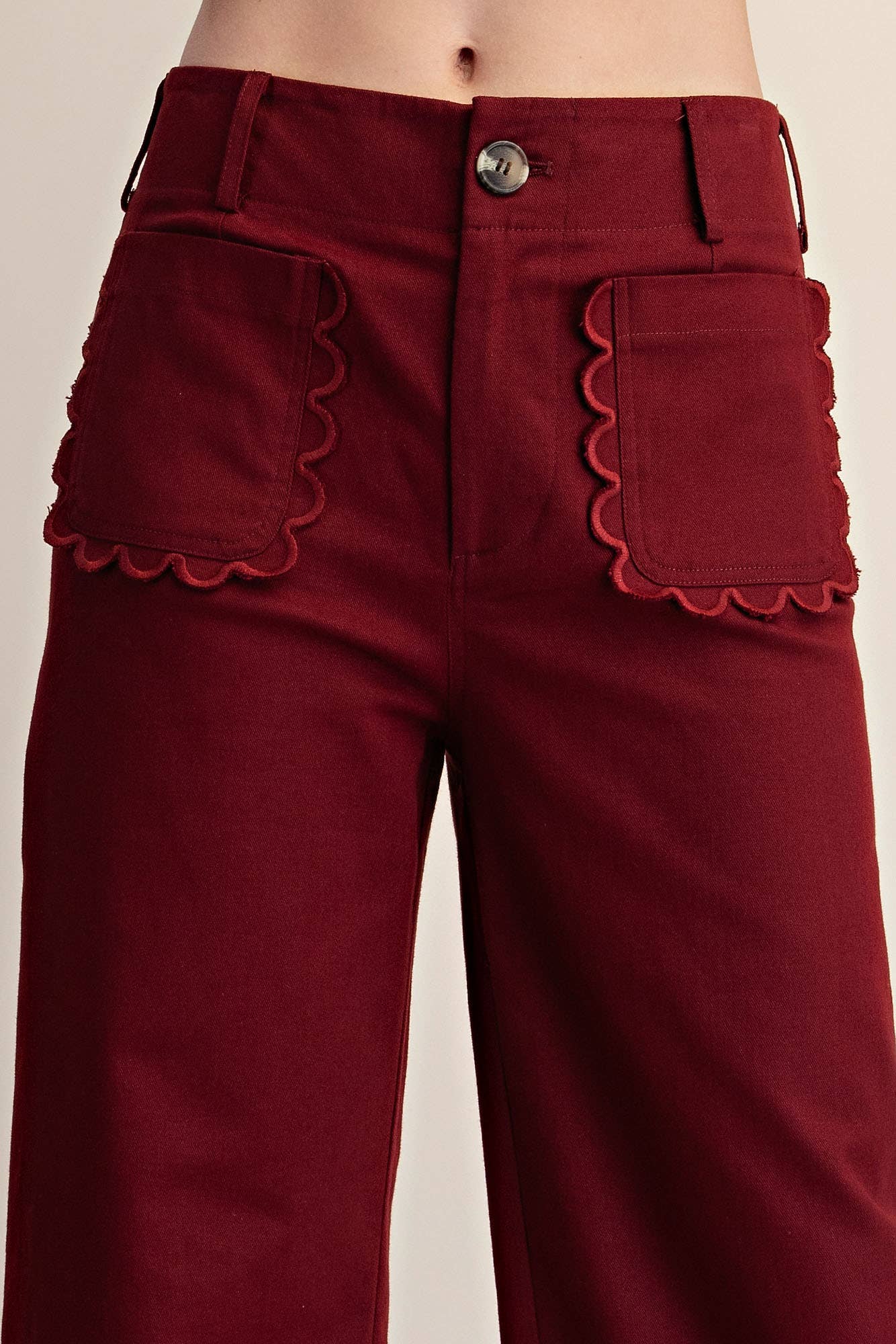Cropped Wide-Leg Scallop Pocket Detail Pants