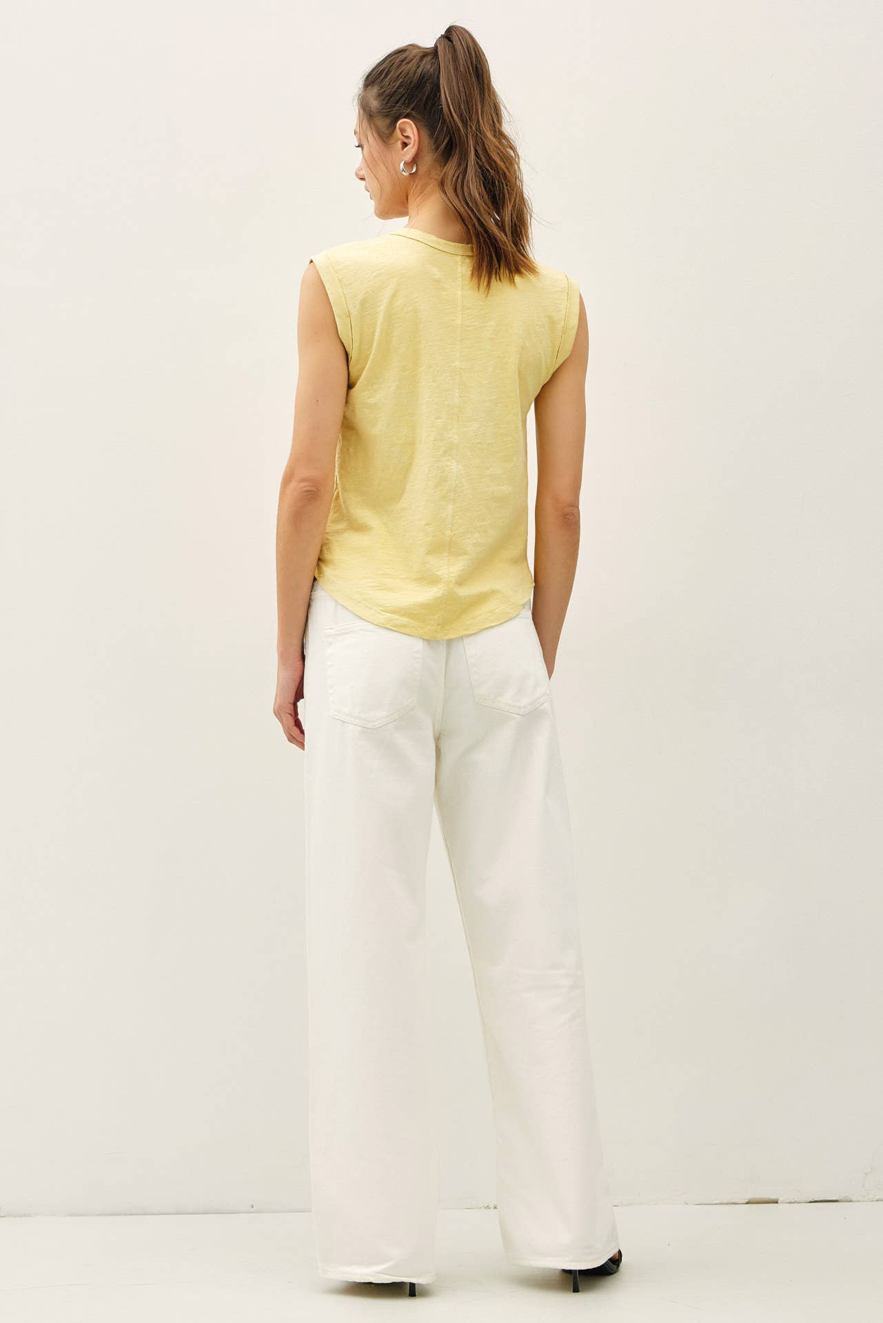 Scoop Neck Folded Sleeve Slub Knit Top