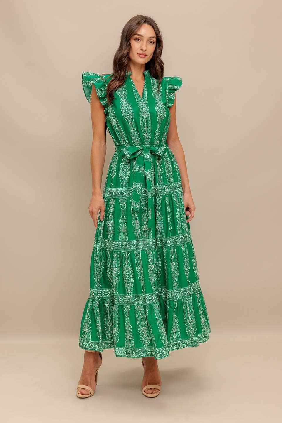 Sash Tie Ruffle Midi Dress