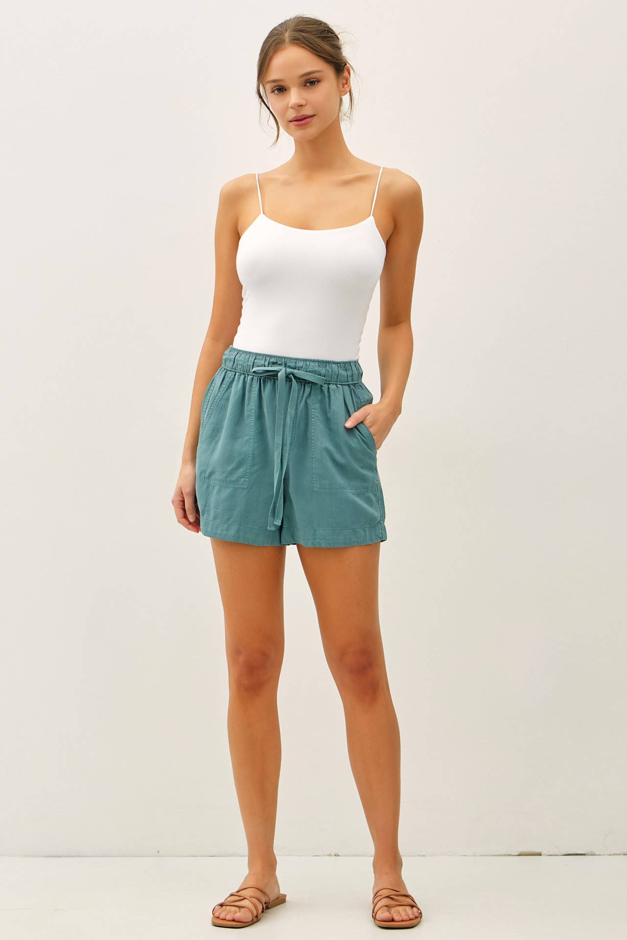 High Rise Pull On Tencel Shorts