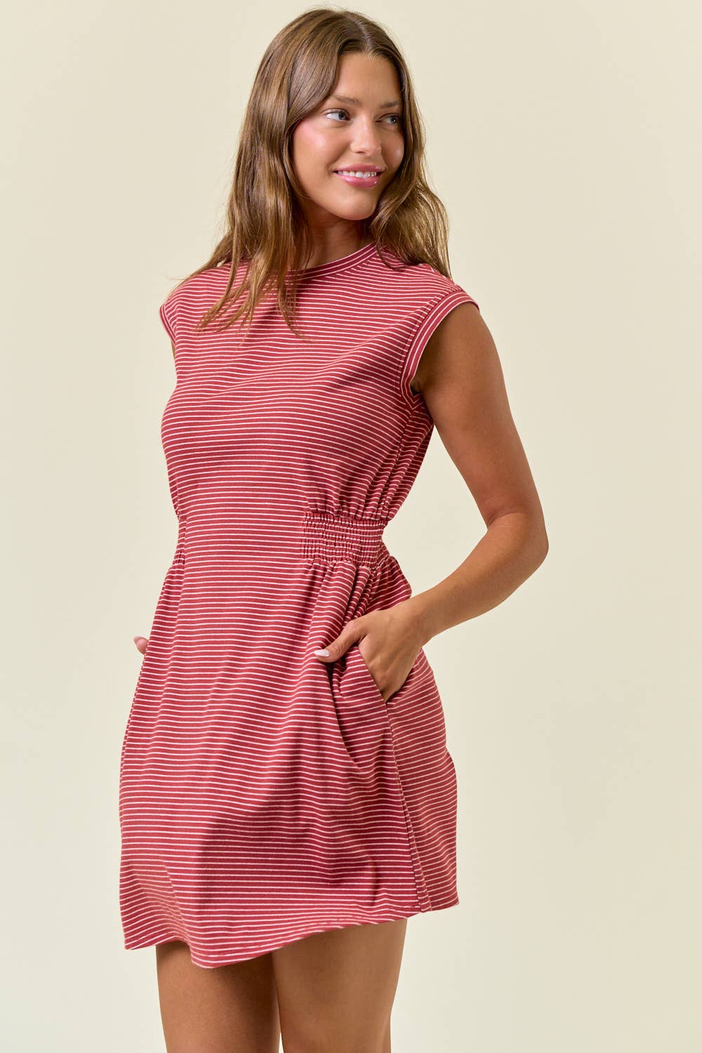 Striped Muscle Sleeve Mini Dress