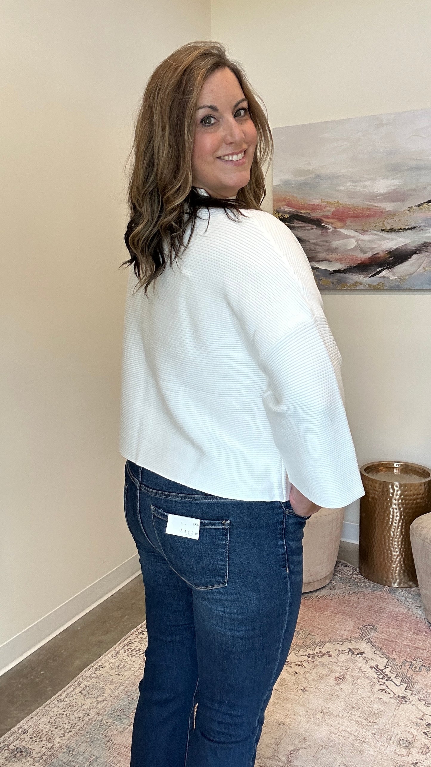 Ribbed Wide Sleeve Mock Neck Sweater Top